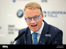 European Tour Chief Executive Keith Pelley talks during a press conference  during day four of the BMW PGA Championship at Wentworth Club, Windsor  Stock Photo