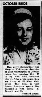 Margaret Whittington marries Jerry Bumgardner Decatur Herald 04 Nov 1951
