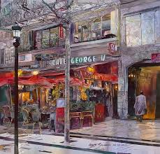 John Salminen S Watercolor Paintings Of Urban Landscapes Jobs In Art Paris Cafe Watercolor Paintings