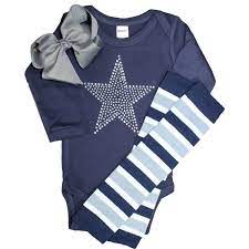 Infant Toddler Baby Long Or Short Sleeve Dallas Cowboys Star Clear Crystal Rhinestones On A Navy Grey Bodysui Baby Clothes Grey Bodysuit Baby Girl Clothes