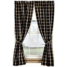 New Primitive Rustic Cabin Classic Black Tan Plaid Check Panels Drapes Curtains Countryhouse Country Drapes Curtains Plaid Panels Curtains