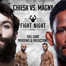Volkov (also known as ufc fight night 184, ufc on espn+ 42 and ufc vegas 18) is an ongoing mixed martial arts event produced by the ultimate fighting. Ufc Fight Night Chiesa Vs Magny Full Card Betting Guide Fight Night Picks