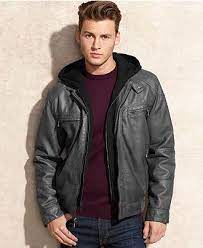 Calvin Klein Jacket Hooded Faux Leather Jacket Coats Jackets Men Macy S Found For 60 Black Leather Bomber Jacket Leather Jacket Men Leather Jacket