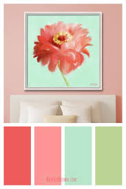 Zinnia Coral And Mint Wall Art Painting Beverly Brown Artist Color Palette Bright Coral Color Schemes Mint Green Paints