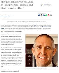 We're thrilled to welcome Scott Clark to Freedom Bank as EVP, Chief  Financial Officer! With over two decades of experience in community banking  and a proven track record of leadership in finance,