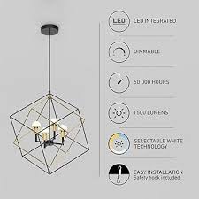 artika Peyton 15W Integrated LED Modern Mid-Century Chandelier, Black and  Gold Ideal for Dinning Room, 1500 Lumens, Tunable White 3000-4000-5000  Kelvin