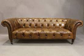 Chesterfield queen anne wing handmade chair antique genuine leather. Chesterfield Sofa In Tan Leather Antique Style Period Sofa Vintage
