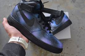 Custom Galaxy Black Air Forces Hand Painted Nike Af1 Mid Galaxy Sneakers Custom Galaxy Nike Air Force 1s Nike Air Shoes Sneakers Hype Shoes