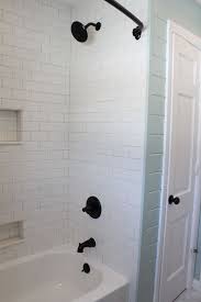 Black And White Bathroom Shower Ideas Operation New Bathroom The Reveal 12 Oaks On Wordpress Com Subway Tiles Bathroom Subway Tile Showers Bathrooms Remodel