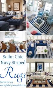 Navy Blue White Striped Area Rugs Shop The Look Of These Interior Designs Nautical Interior Design Nautical Interior Nautical Decor Living Room