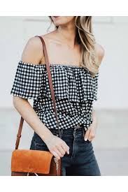 Black And White Checkered Off The Shoulder Top Gingham Style Off Shoulder Top My Kim Collection Black And White Gingham Checked Top Gingham Fashion Fashion