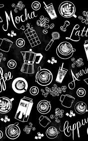 Black And White Graphic Design Wallpaper Black White Coffee Pattern Wallpaper Murals Wallpaper Black And White Coffee Coffee Decor Coffee Doodle
