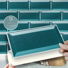 9pk teal metro self adhesive wall tile