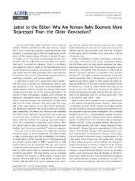 Whether you mean to or not, cover letters tell recruiters a lot about you, such as how comfortable you are discussing your accomplishments and your ability to follow instructions. Pdf Letter To The Editor Why Are Korean Baby Boomers More Depressed Than The Older Generation