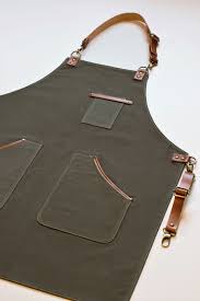 Barista Apron With Adjustable Straps Green Canvas And Leather Details In Tan Accents Avental De Couro Avental De Barbeiro Avental