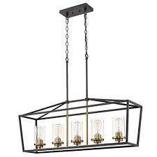 Emliviar Modern 5 Light Kitchen Island Pendant Light Fixture Linear Pendant Lighting Black And Gold Finish With Clear Farmhouse Goals