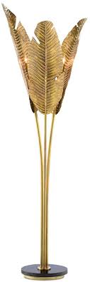 The tapered shade is made of beige linen fabric. Brass Palm Leaf Floor Lamp Mecox Gardens