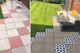 Maybe you would like to learn more about one of these? 12 Amazing Stenciled Patio Makeovers Garden Slabs Concrete Slab Patio Patio Tiles
