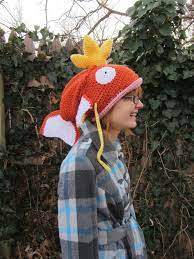Crocheted Pokemon Magikarp Hat Might Swallow Your Head Crochet Pokemon Crochet Crafts Crochet Patterns