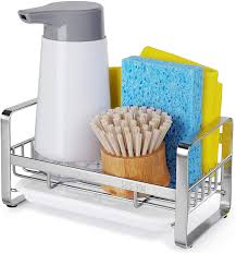 Maybe you would like to learn more about one of these? Amazon Com Hulisen Kitchen Sink Sponge Holder 304 Stainless Steel Kitchen Soap Dispenser Caddy Organizer Countertop Soap Dish Rack Drainer With Removable Drain Tray Not Including Dispenser And Brush