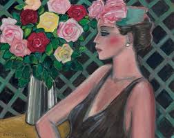 Jean Pierre Cassigneul B 1935 Les Roses De Jardin Art Portrait Painting Female Art