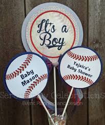 A very fun idea for a sports baby shower theme activity is to have everyone at the baby shower sign a baseball or football (or other piece of sports equipment) with a sharpie marker. Baseball Party Ideas By A Professional Party Planner Sports Baby Shower Baseball Baby Shower Centerpieces Baby Shower Centerpieces
