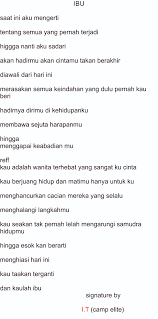 Sembilan bulan ku dalam rahimmu bersusah payah oh ibu jaga diriku sakit dan lemah tak kau hiraukan demi diriku oh ibu buah hatimu. Lirik Lagu Ibu Info Dan Tips