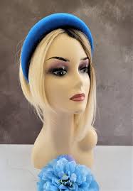 Mid Blue Velvet Headband Deeply Padded Domed Alice Band Hair Band 4 Cms  Matador Spanish Style