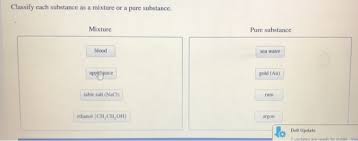 Solved Classify Each Substance As A Mixture Or A Pure Sub Chegg Com