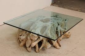 Tree root coffee table base. Custom Glass Top Coffee Table On 19th C European Natural Wood Tree Stump Base For Sale At 1stdibs