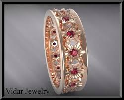 Womens Wedding Band Wedding Ring Ruby Wedding Band For Her Flower Wedding Band Rose Gold Band Unique Wedding Band Wedding Ring Custom With Images Womens Wedding Bands Ruby Wedding Band Flower Wedding