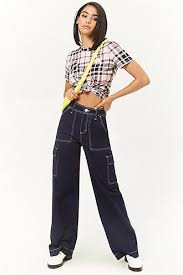 Contrast Stitched Wide Leg Pants Jeans Outfit Casual Aesthetic Clothes Comfy Jeans Outfit