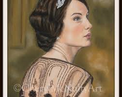 Lady Mary Crawley Portrait Print of Pastel Painting Downton Abbey Michelle  Dockery Drama Series Celebrity Wall Decor