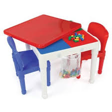 Tot Tutors 2 In 1 Lego Compatible Construction Table With 2 Chairs In White Red Blue Kids Table And Chairs Kids Activity Table Lego Table