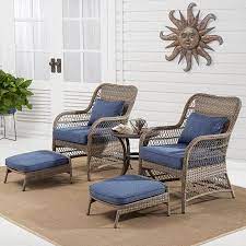 Better Homes Gardens Auburn 5 Piece Wicker Patio Chat Set With Blue Cushions Walmart Com Blue Cushions Patio Furniture Sets Outdoor Furniture Sets