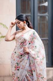 Seamless bright floral pattern on white background. How To Style A Floral Print Saree Indian Wedding Saree