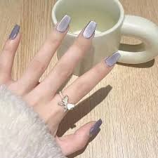 Amazon.com: 24pcs Short Press on Nails Coffin, Cat Eye Fake Nails Glitter  Silver Glue on Nail Tips Foggy Blue Stick on Nails Removable Acrylic Full  Cover False Nails Women Girls Nail Art