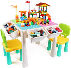 Flash furniture kids' activity table set — 24in. Amazon Com Gobidex 7 In 1 Multi Kids Activity Table Set With 2 Chairs And 230 Pcs Large Size Blocks Compatible With Classic Blocks Water Table Sand Table And Building Blocks Table For Toddlers Activity