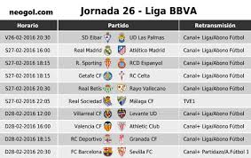 Consulta los horarios y canales. Partidos Jornada 26 Liga Espanola Bbva 2016