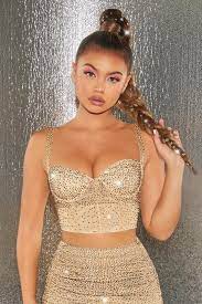 Women's floral lace bustier crop top gothic corset bra tops gold and white. After Party Underwired Embellished Bustier Crop Top In Gold From Oh Polly On 21 Buttons