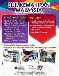 Kursus pendek juga ada ditawarkan di bawah pembelajaran sepanjang hayat. Sijil Kemahiran Diploma Kemahiran Melaka Siaran Facebook