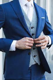 3 Piece Suit A Blue Wedding Suit With Contrasting Vest Menssuits Blue Suit Wedding Wedding Guest Suits Summer Wedding Suits