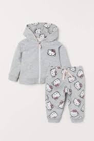 Hooded Jacket And Pants Light Gray Melange Hello Kitty Kids H M Us Baby Girl Pants Baby Girl Outfits Newborn Disney Baby Clothes