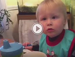 Adorable toddler has a really hard time finding his fork