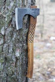 Hand Forged Viking Axe 52100 Steel With Etching On The Head Etsy Viking Axe Bearded Axe Axe