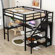 Full Size Metal Loft Bed With Desk