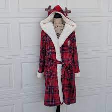 Peaches Dreams Intimates Sleepwear Peaches Dreams Christmas Deer Hood Plaid Robe Poshmark