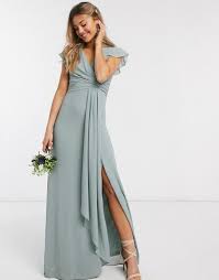 Tfnc Bridesmaid Flutter Sleeve Ruffle Detail Maxi Dress In Sage Asos In 2020 Sage Bridesmaid Dresses Sage Dress Maxi Dress
