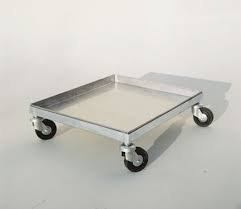 Early industrial design cart having two shelves, and an extended handle, on exceptional cast wheels. Trolley Tray 50x50 Cm With 4 Wheels Uncapping Products Lega Italy