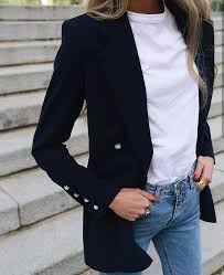 Black Blazer With Gold Buttons Womens Casual Jeans White T Whirt And Black Blazer Jeans Casual Jacket Black Blazer With Jeans Fashion Casual Summer Outfits